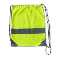 Lime Green Promotional Reflective Strap Drawstring Bags